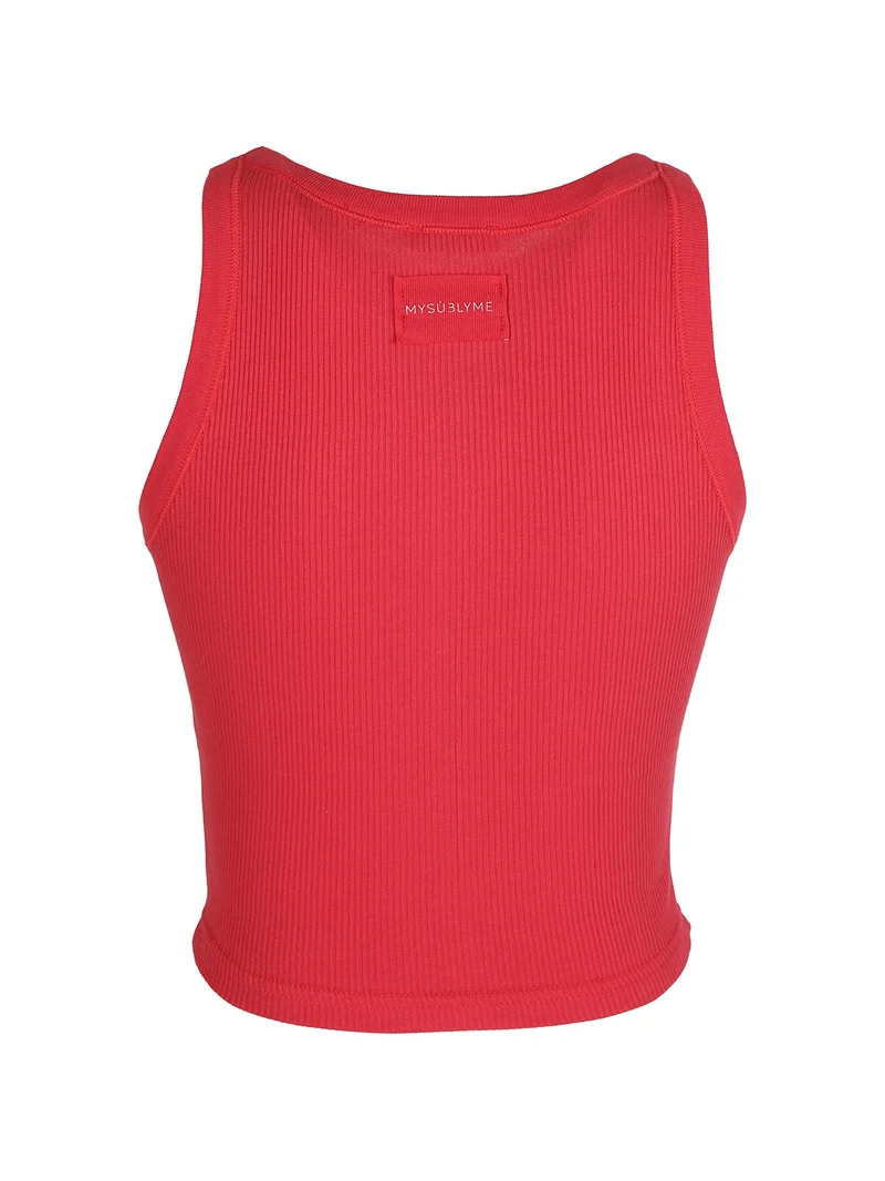 Canotta cropped da donna a costine - rosso