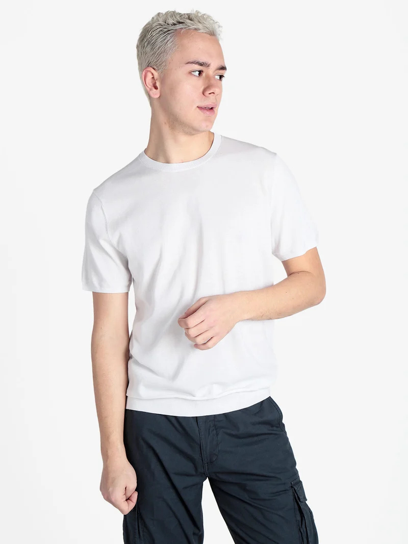 T-shirt girocollo da uomo in maglia - bianco
