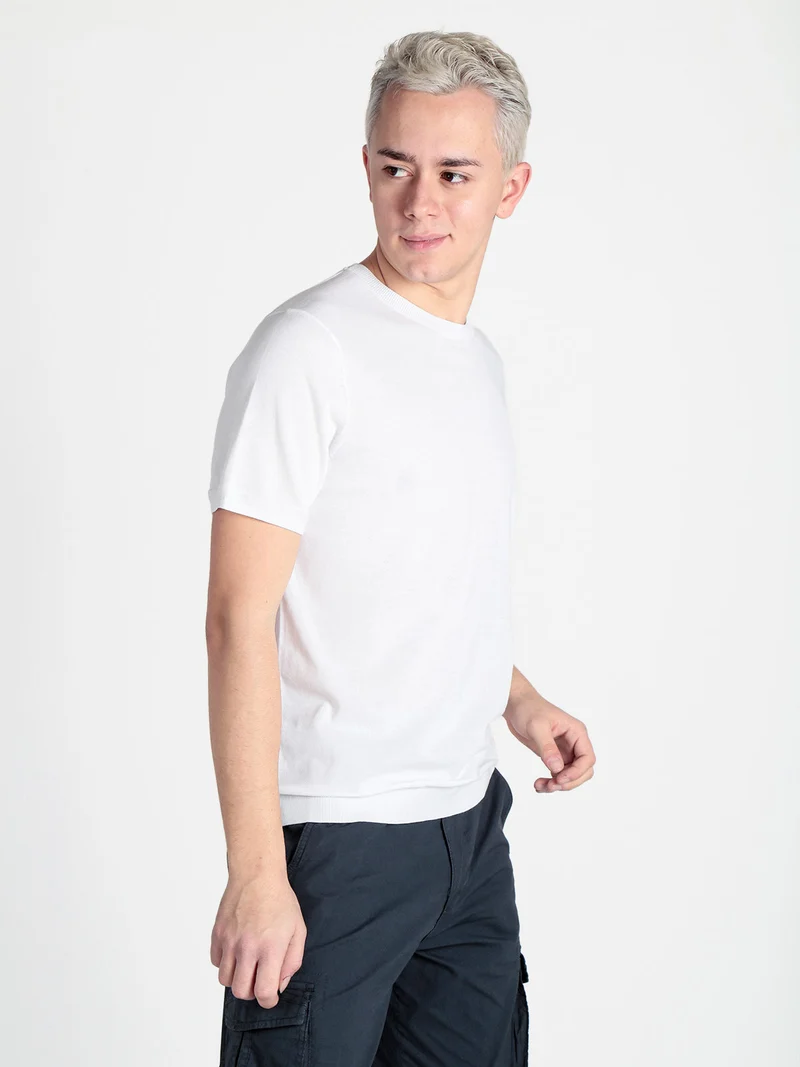 T-shirt girocollo da uomo in maglia - bianco