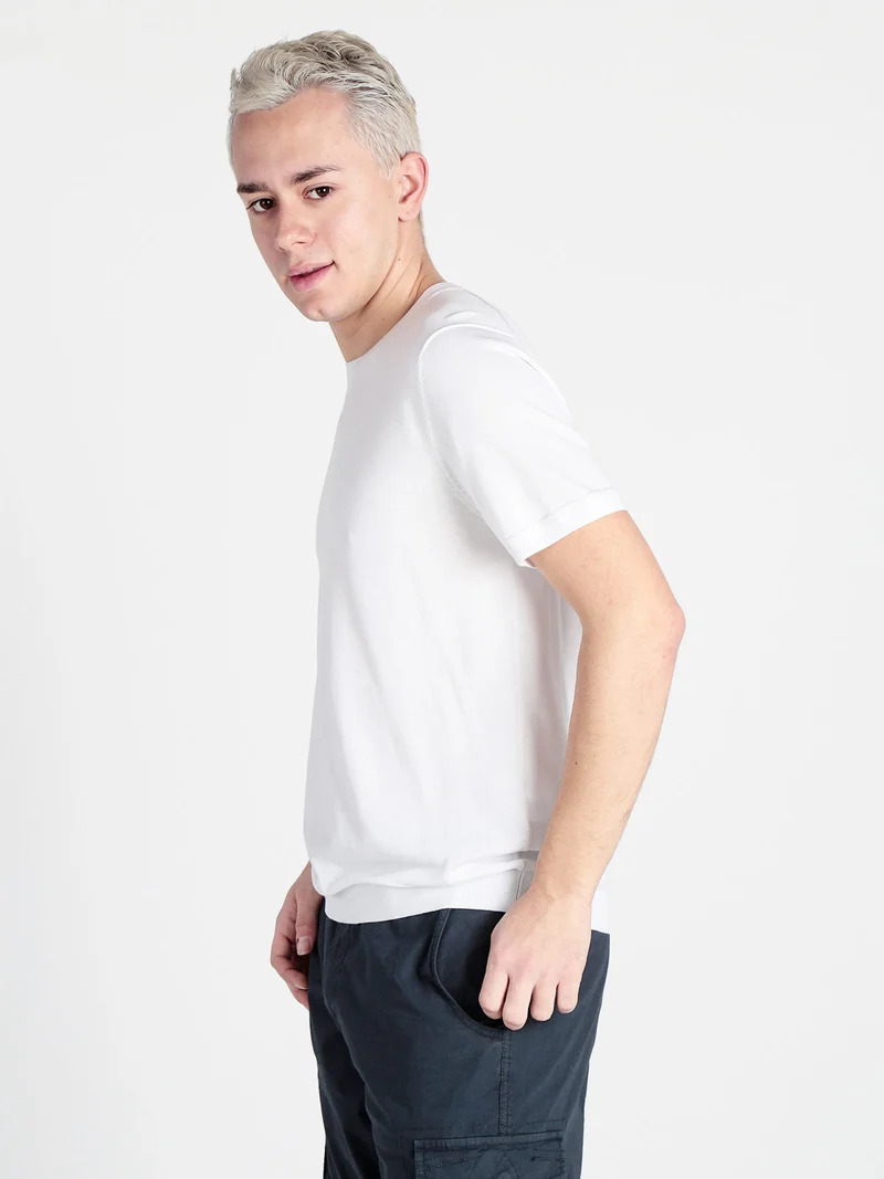 T-shirt girocollo da uomo in maglia - bianco