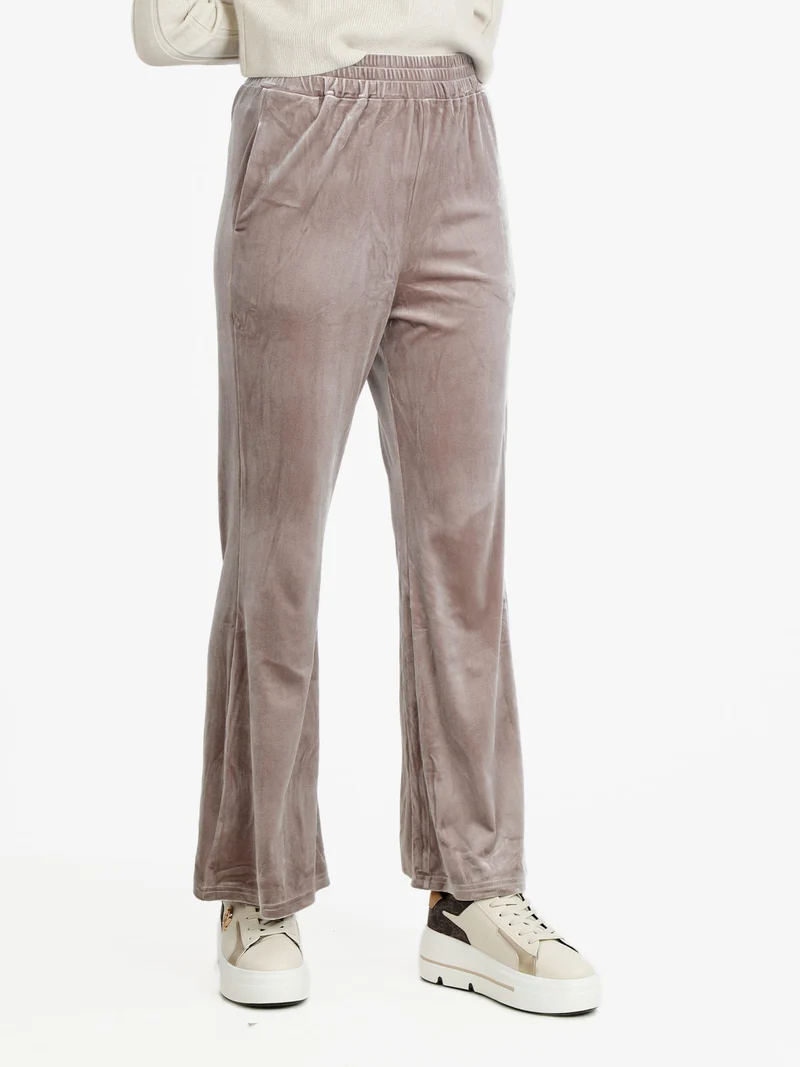 Pantaloni a zampa da donna in velluto - taupe
