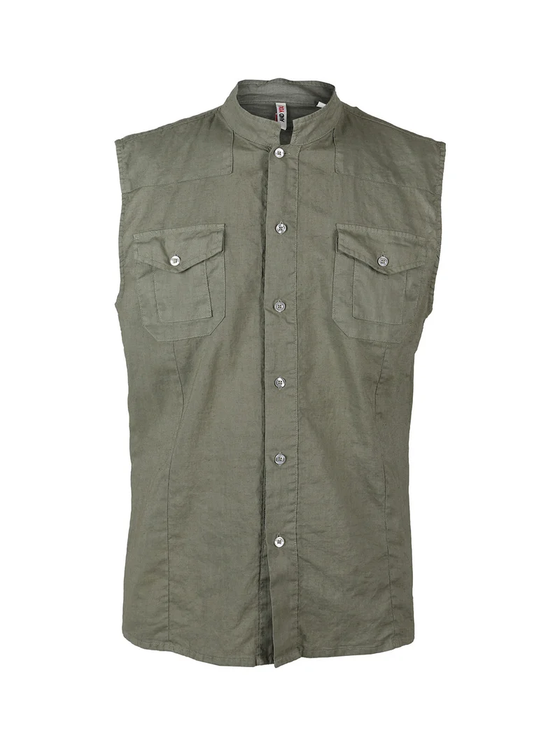 Camicia smanicata da uomo in lino - militare