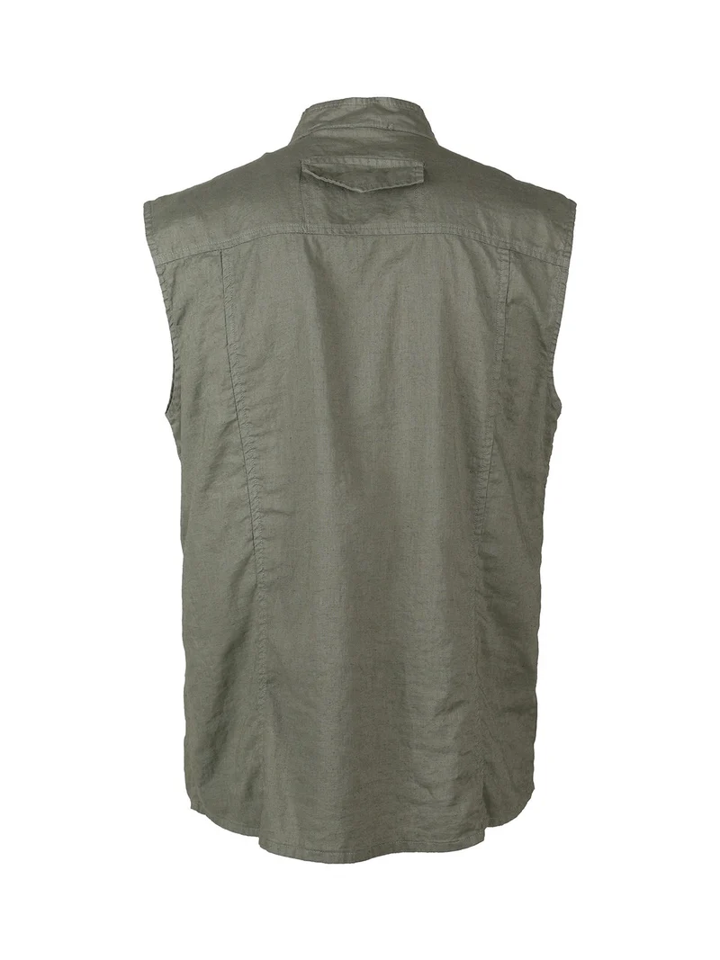 Camicia smanicata da uomo in lino - militare