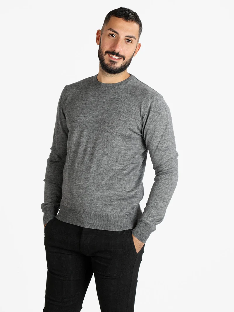 Pullover da uomo misto lana girocollo - grigio
