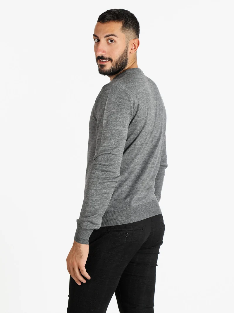 Pullover da uomo misto lana girocollo - grigio