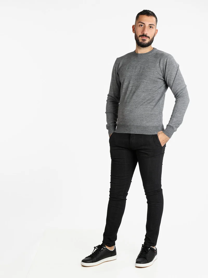 Pullover da uomo misto lana girocollo - grigio