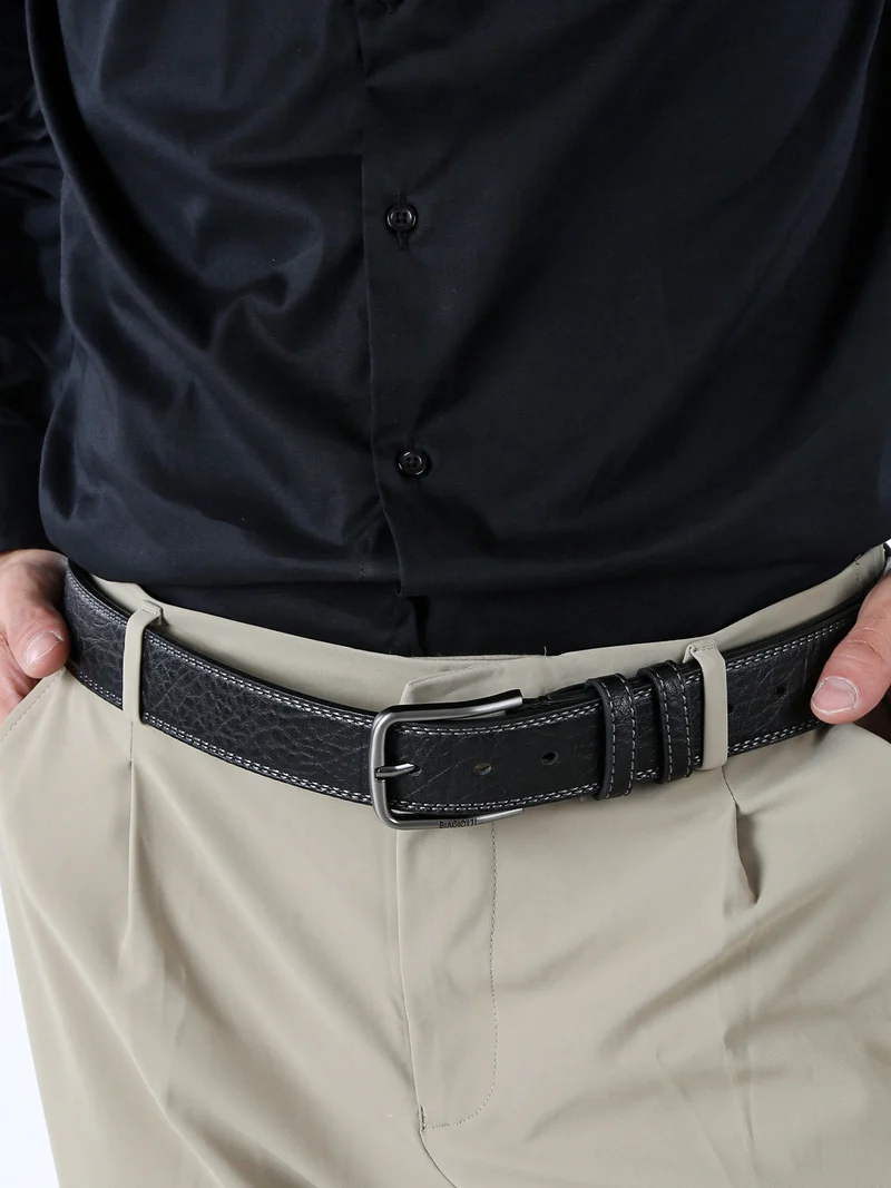 Cintura da uomo con fodera in pelle - nero
