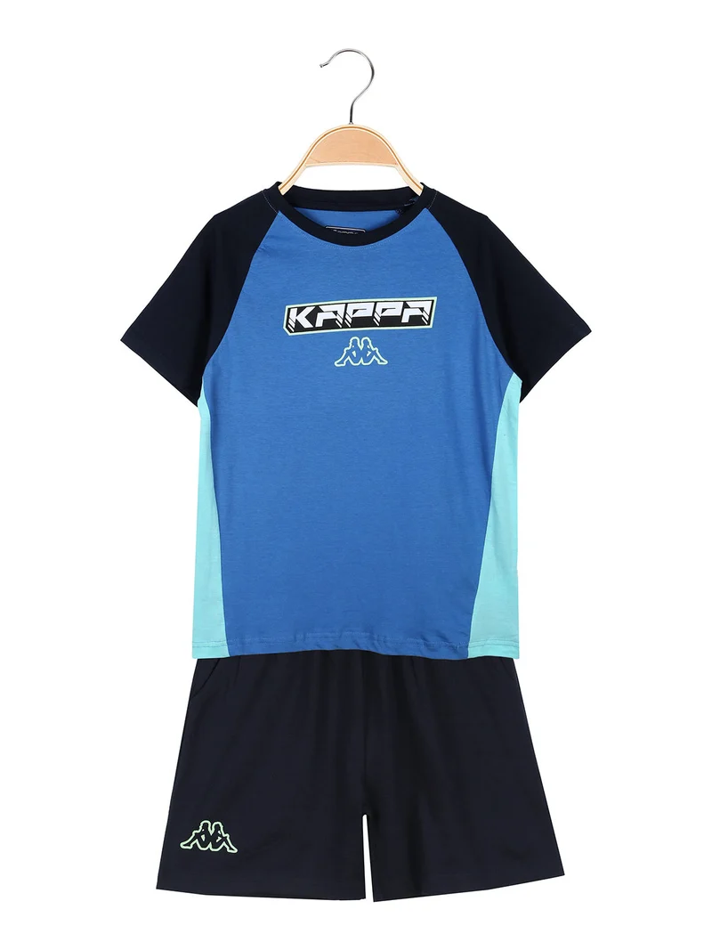 Completo corto da ragazzo in cotone con logo - blu