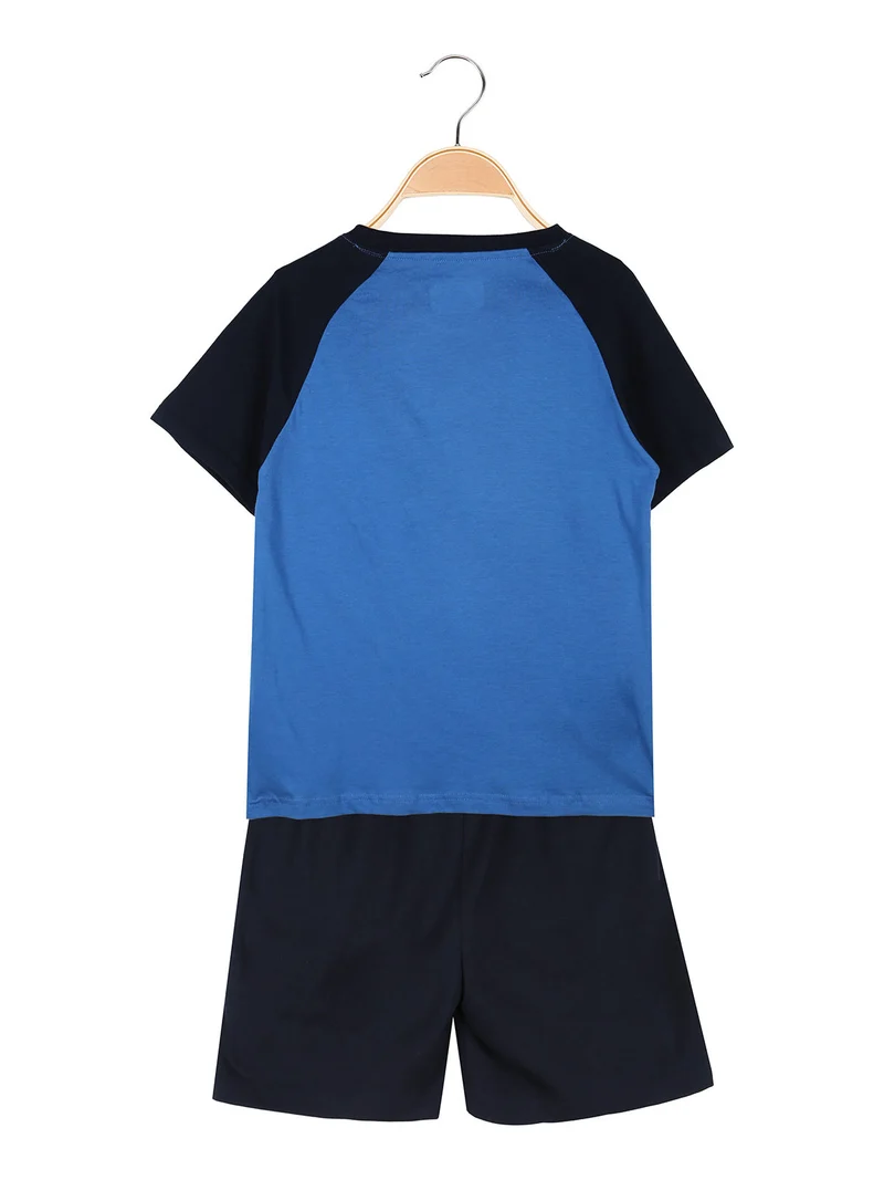Completo corto da ragazzo in cotone con logo - blu