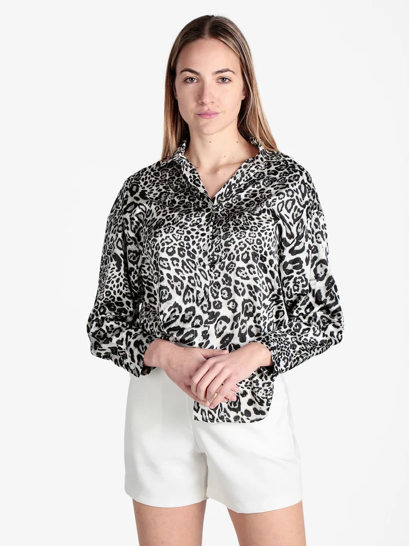 Camicia donna animalier a maniche lunghe - grigio