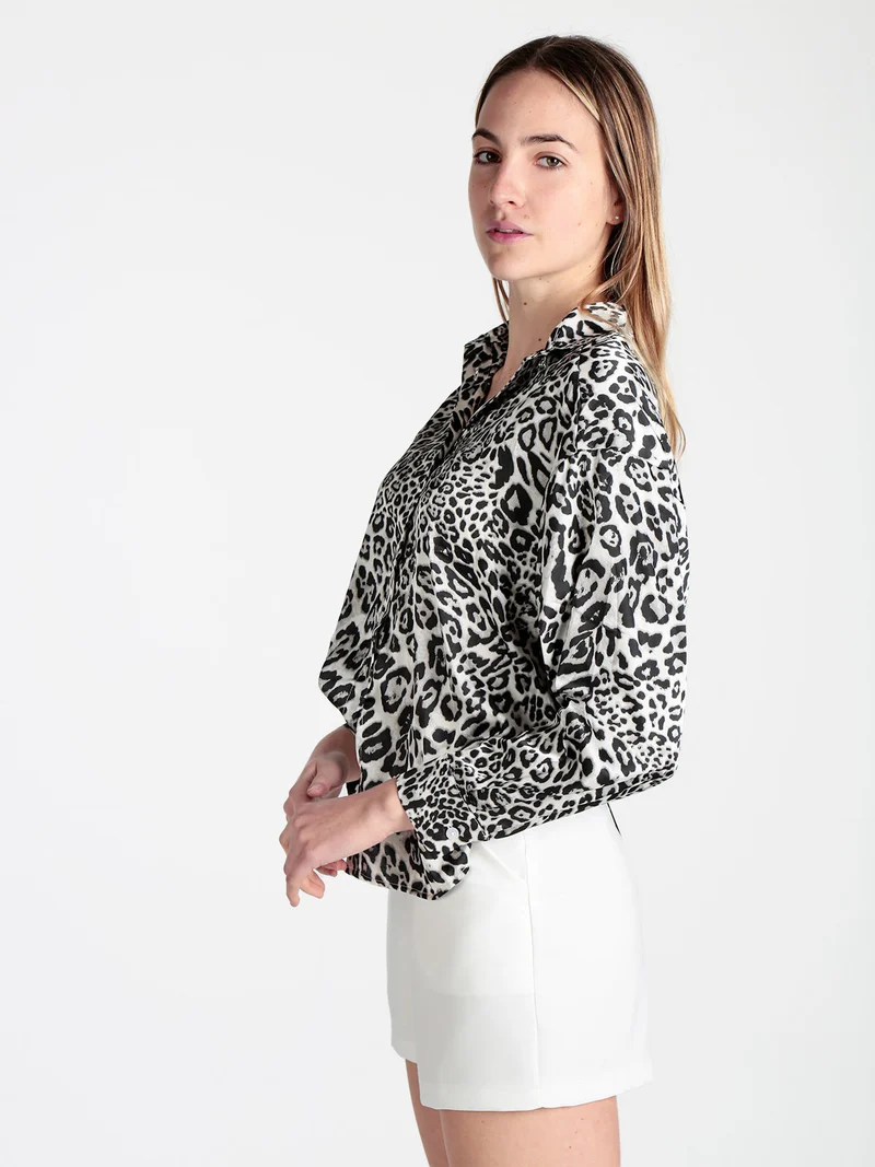 Camicia donna animalier a maniche lunghe - grigio