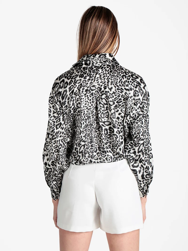 Camicia donna animalier a maniche lunghe - grigio