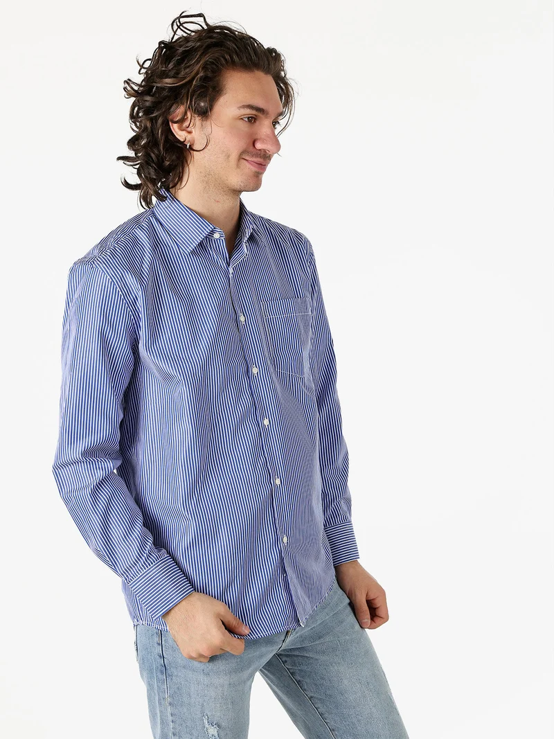 Camicia da uomo rigata a maniche lunghe - bluette