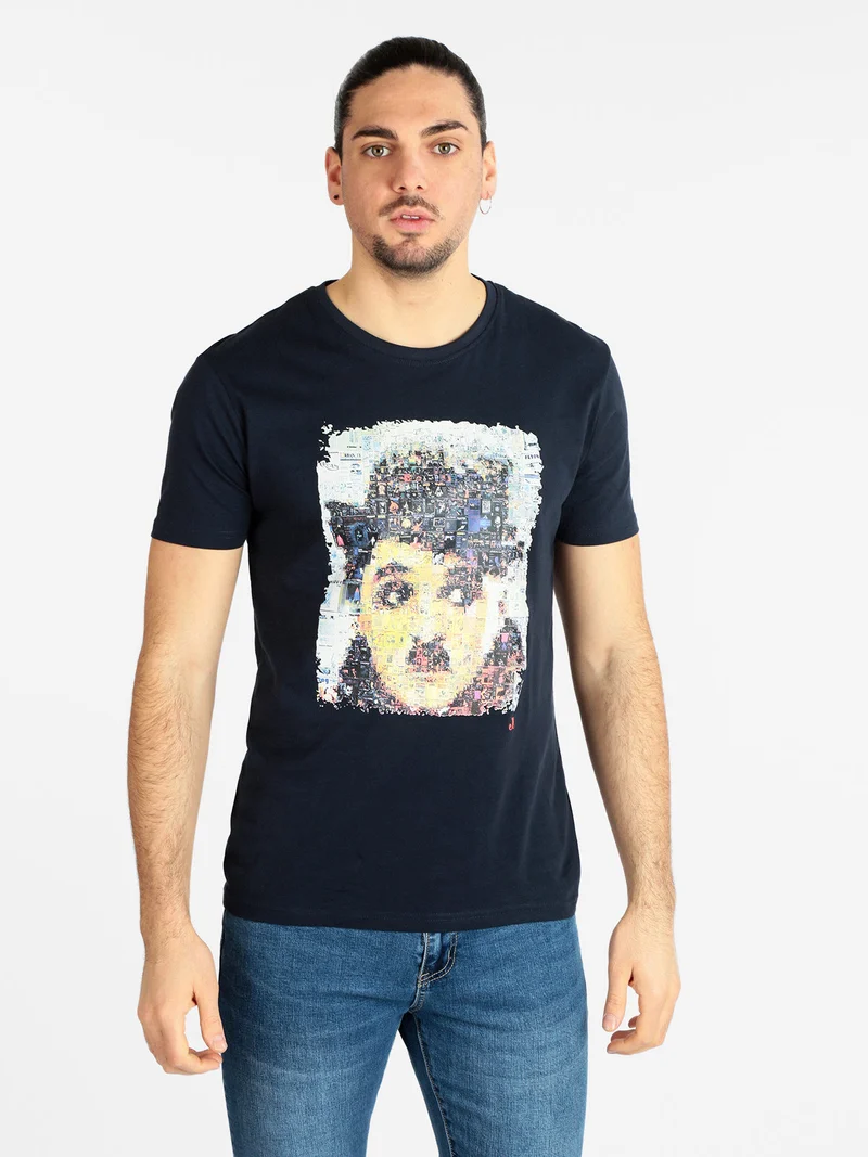 T-shirt manica corta uomo con stampa - blu scuro
