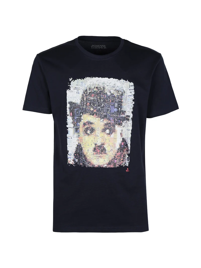 T-shirt manica corta uomo con stampa - blu scuro