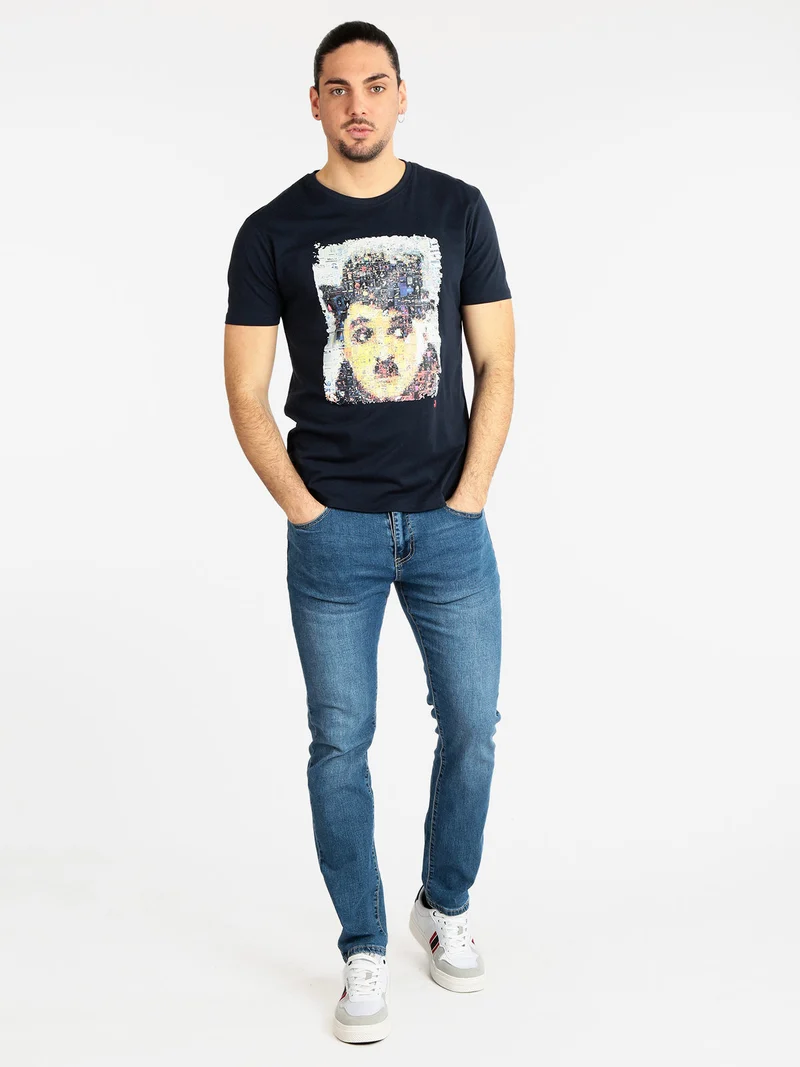 T-shirt manica corta uomo con stampa - blu scuro