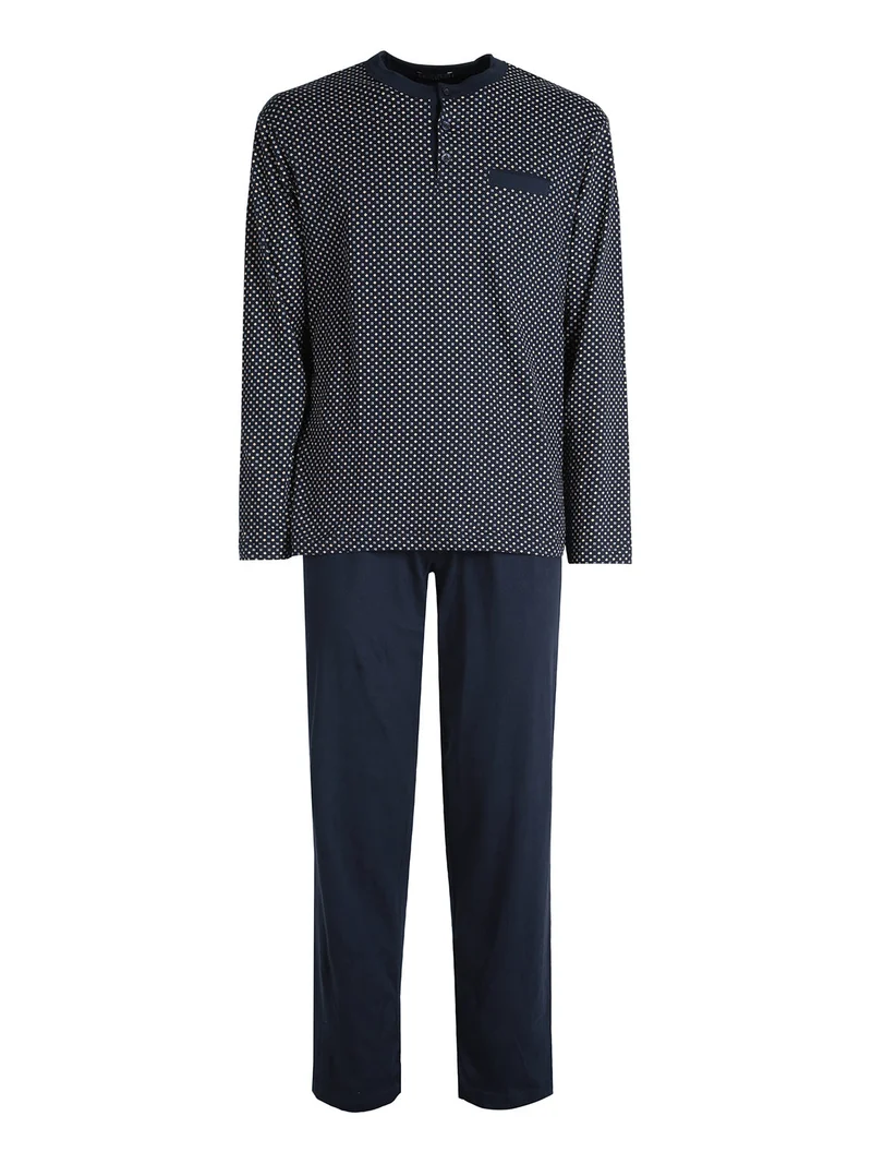Pigiama lungo da uomo in cotone con taschino - blu scuro