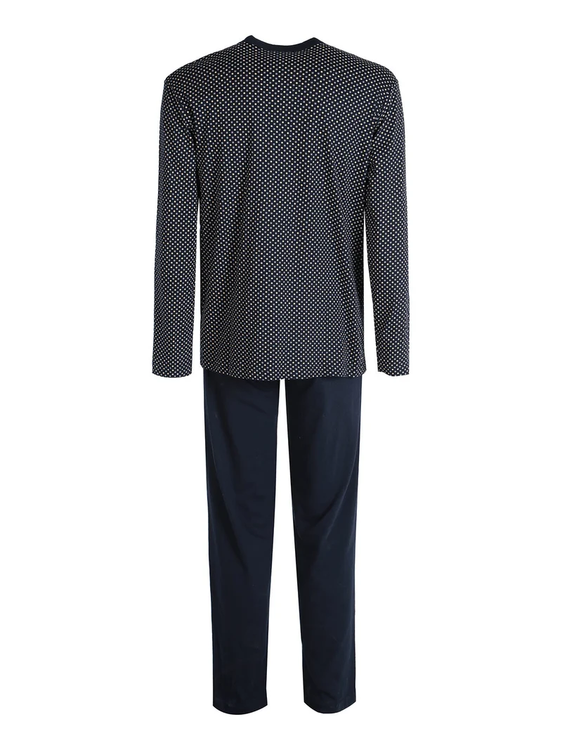 Pigiama lungo da uomo in cotone con taschino - blu scuro