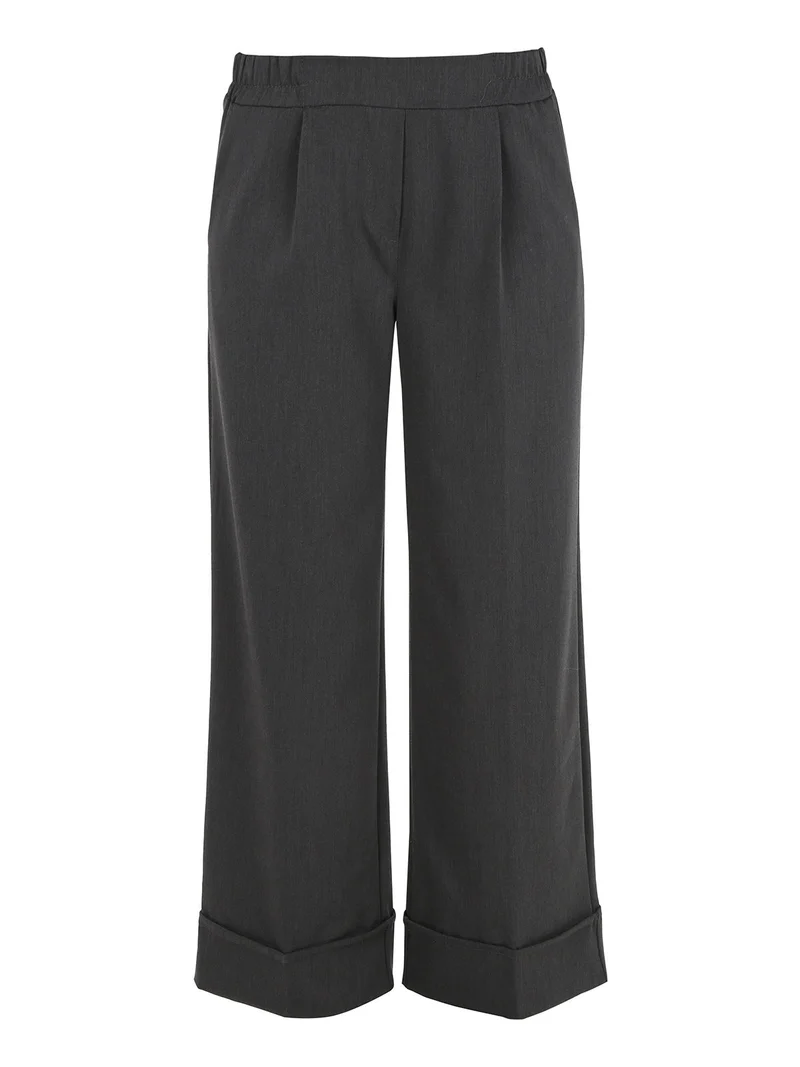 Pantaloni donna a gamba larga con risvolto - grigio scuro