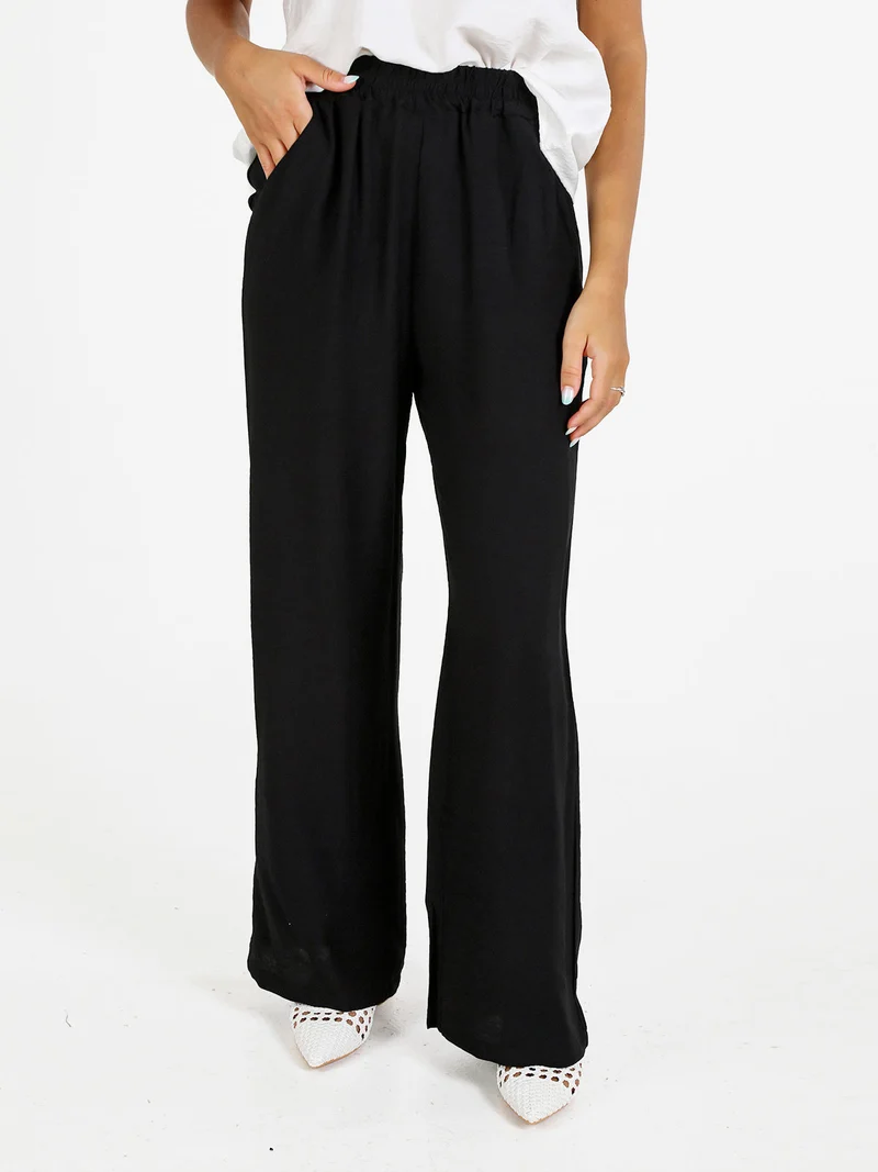 Pantaloni donna in viscosa a gamba larga - nero