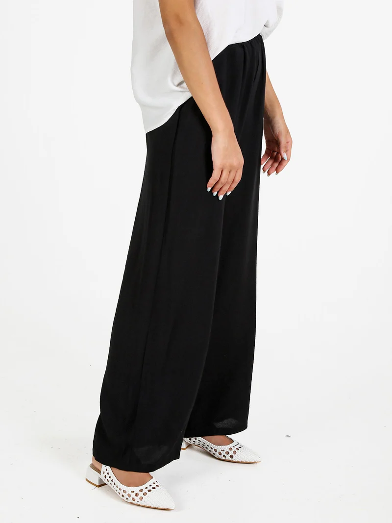 Pantaloni donna in viscosa a gamba larga - nero