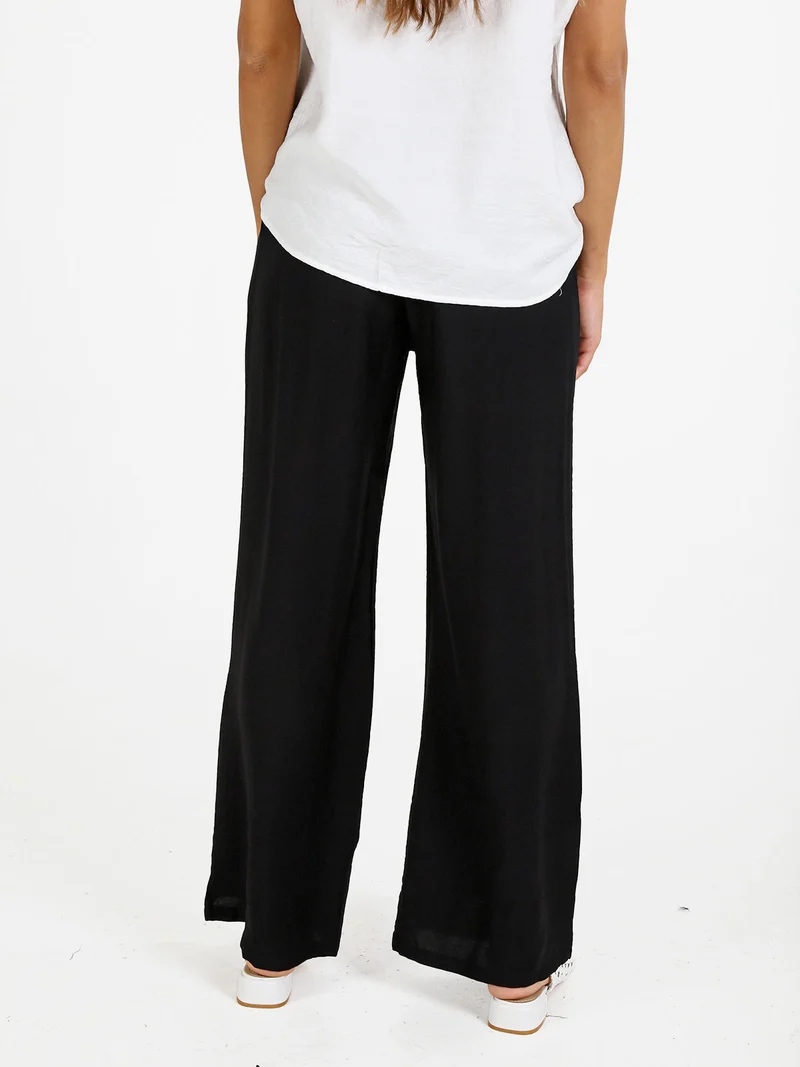 Pantaloni donna in viscosa a gamba larga - nero