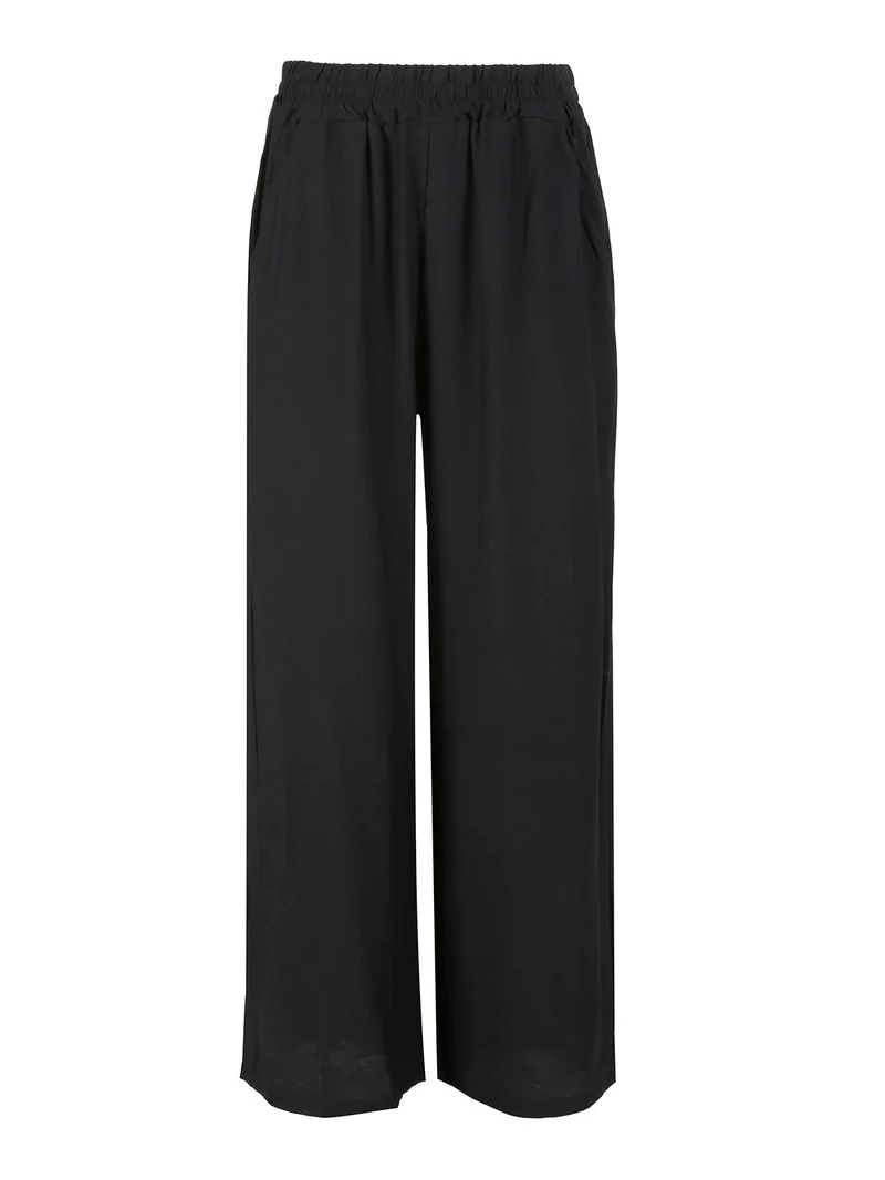 Pantaloni donna in viscosa a gamba larga - nero