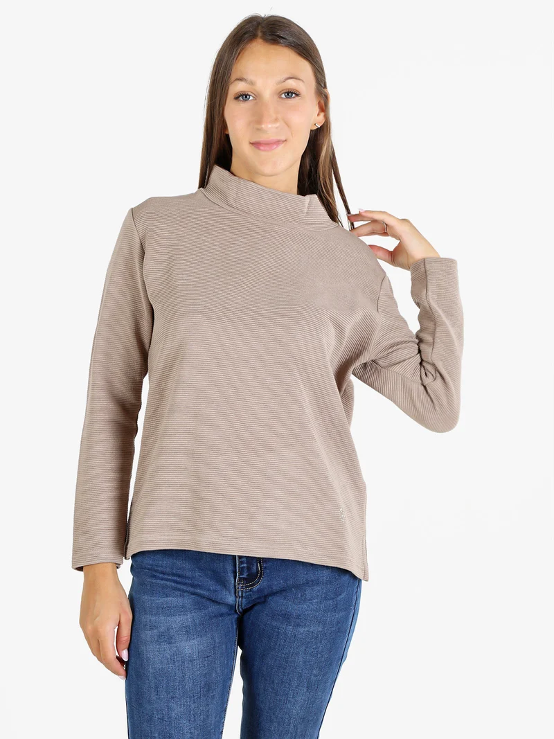 Maglia donna a maniche lunghe accollata - sabbia