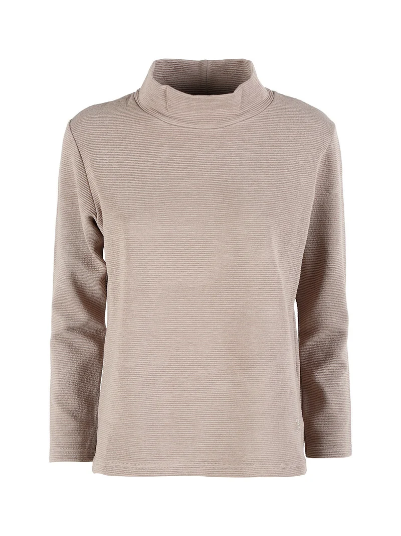 Maglia donna a maniche lunghe accollata - sabbia