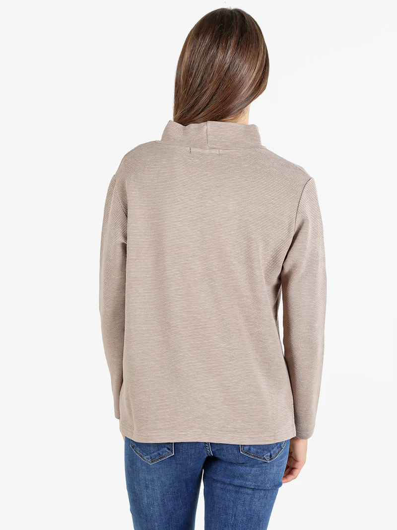 Maglia donna a maniche lunghe accollata - sabbia