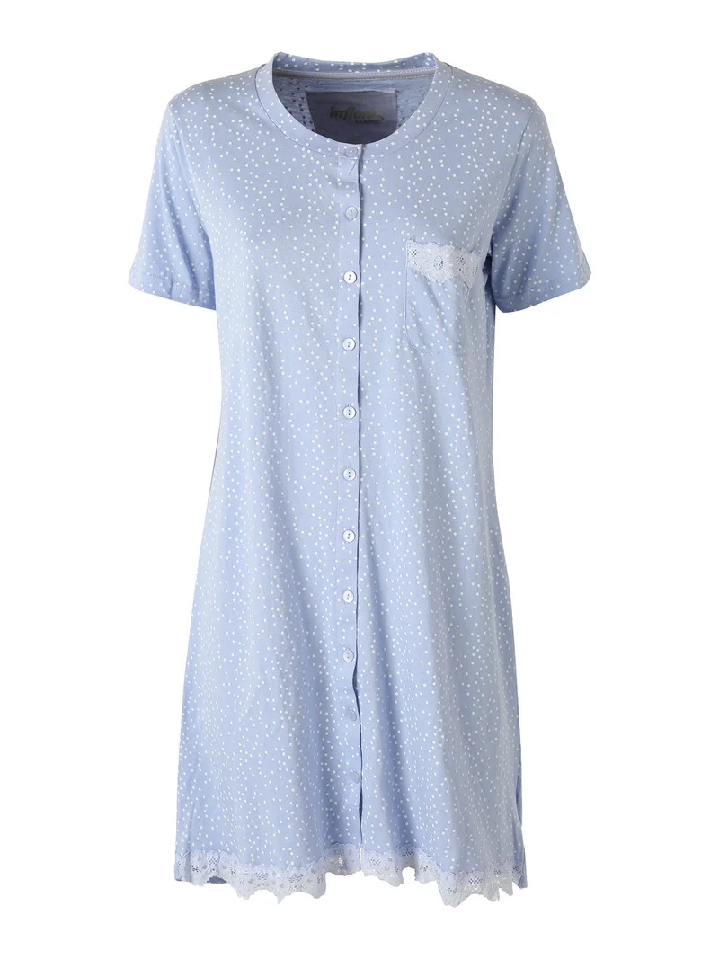 DOTLOVE camicia da notte in cotone a maniche corte con taschino - cielo