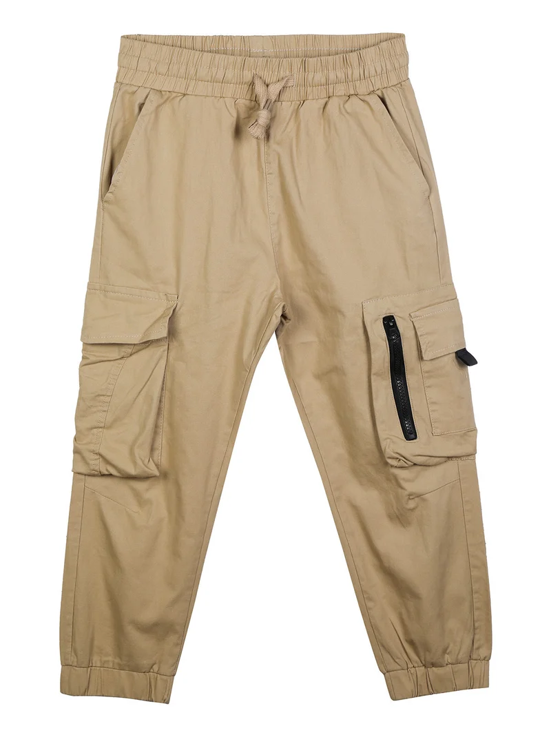 Pantaloni da bambino in cotone con tasconi e polsini - khaki