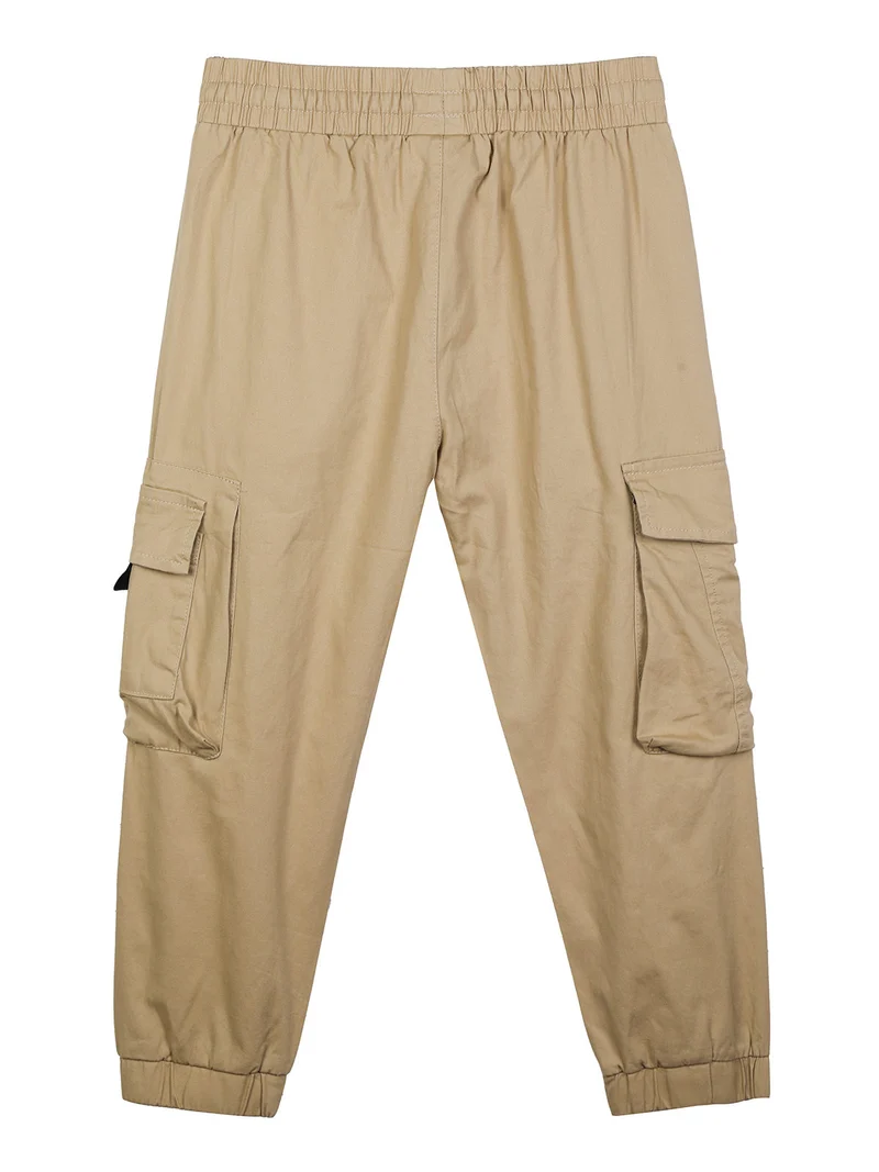 Pantaloni da bambino in cotone con tasconi e polsini - khaki