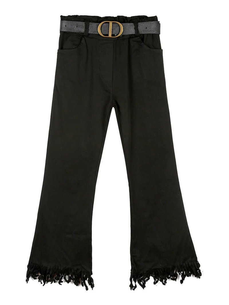Pantaloni da bambina sfrangiati a zampa - nero