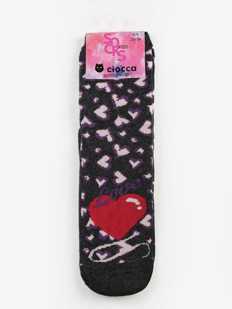 Calze antiscivolo bimba con cuori - grigio scuro