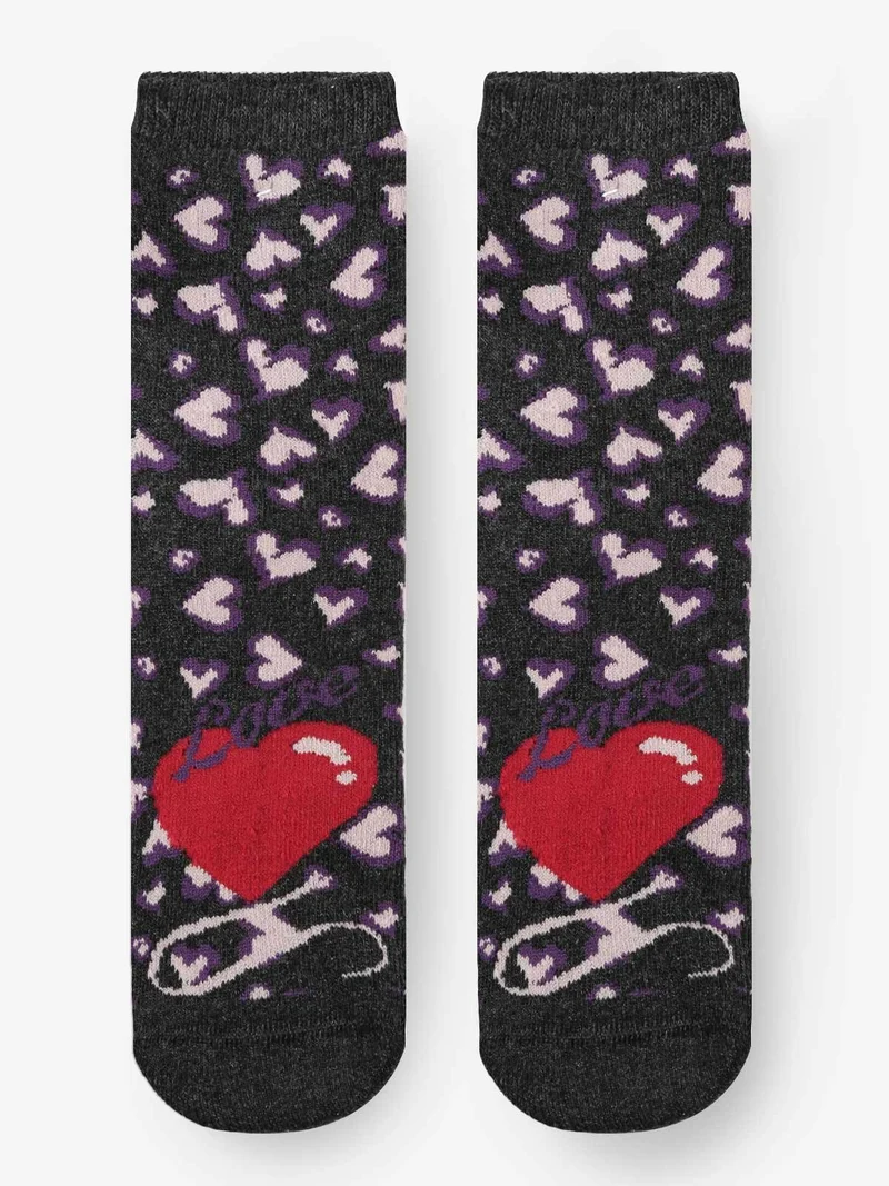 Calze antiscivolo bimba con cuori - grigio scuro
