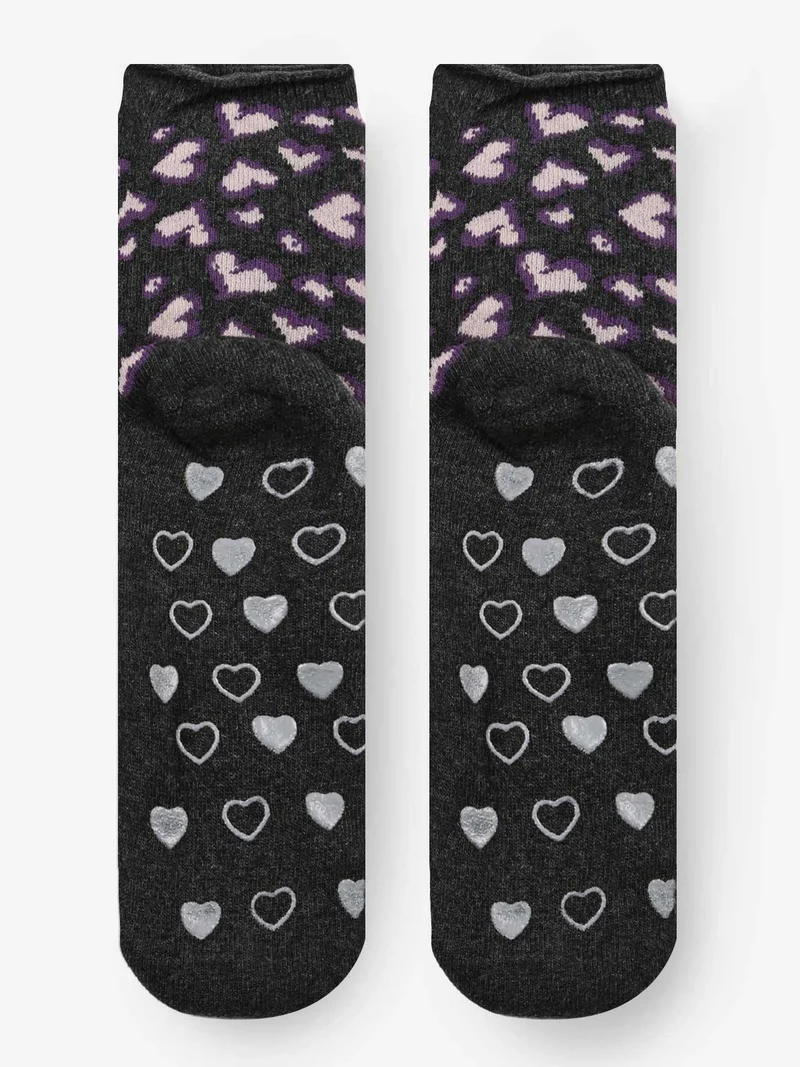 Calze antiscivolo bimba con cuori - grigio scuro