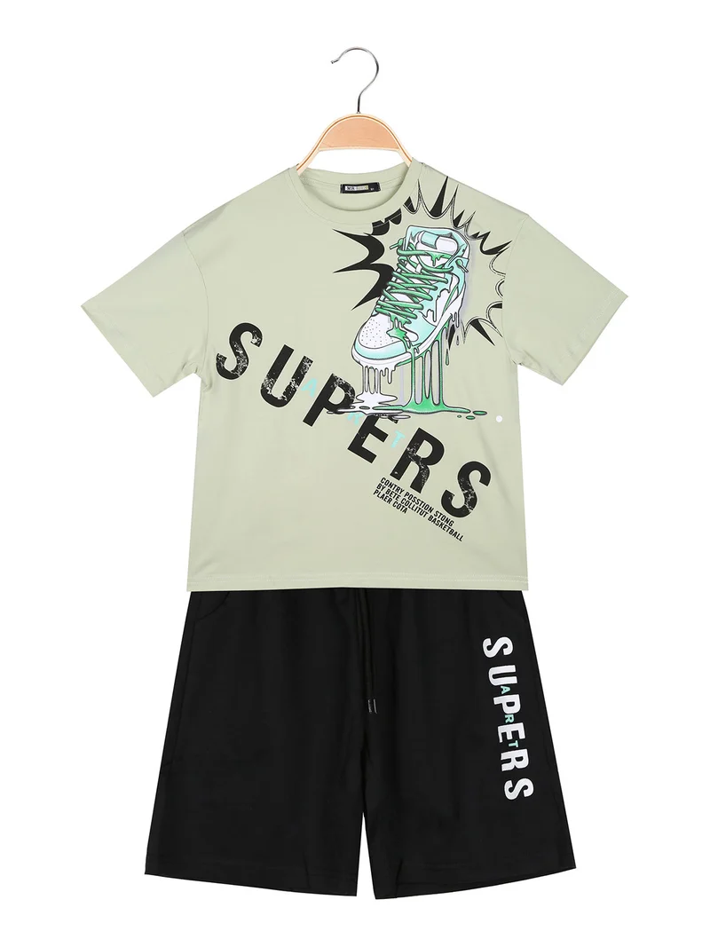 Completo corto da bambino in cotone con t-shirt e bermuda - pistacchio