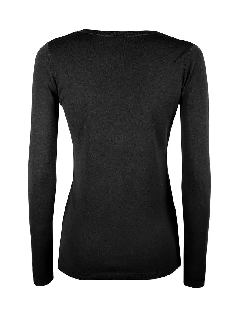 Pullover donna in maglia scollo V - nero