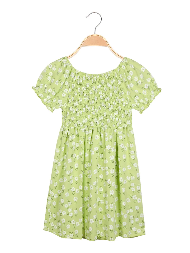 Vestito estivo da bambina a fiorellini - verde chiaro