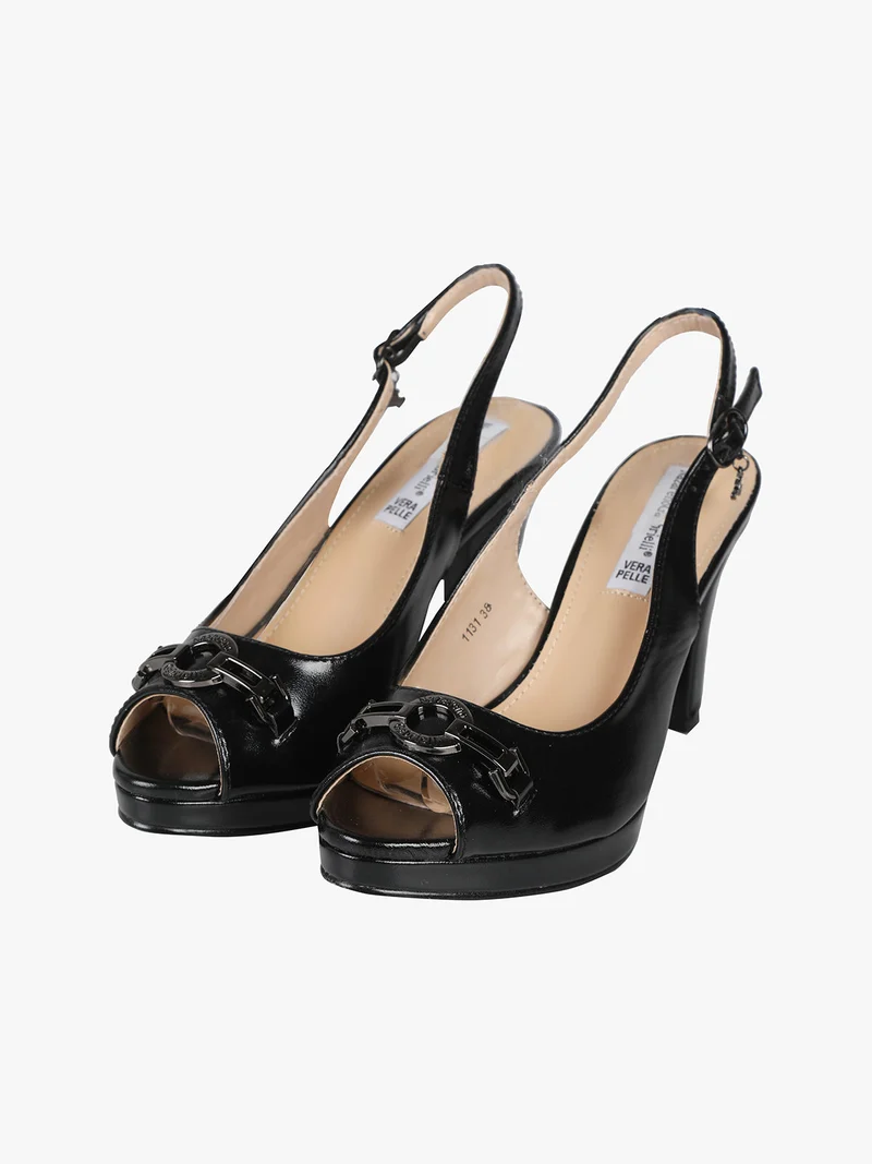 Sandali donna con tacco largo e plateau - nero