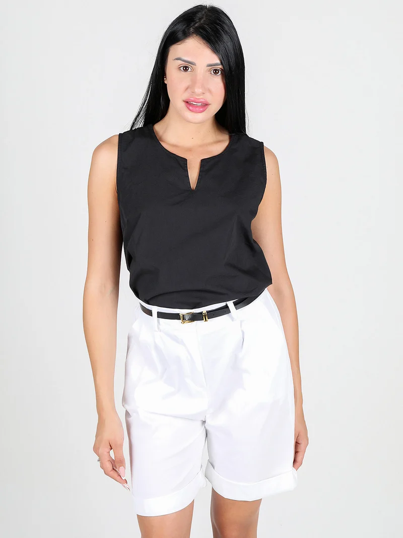 Top donna svasato in cotone con spacco dietro - nero