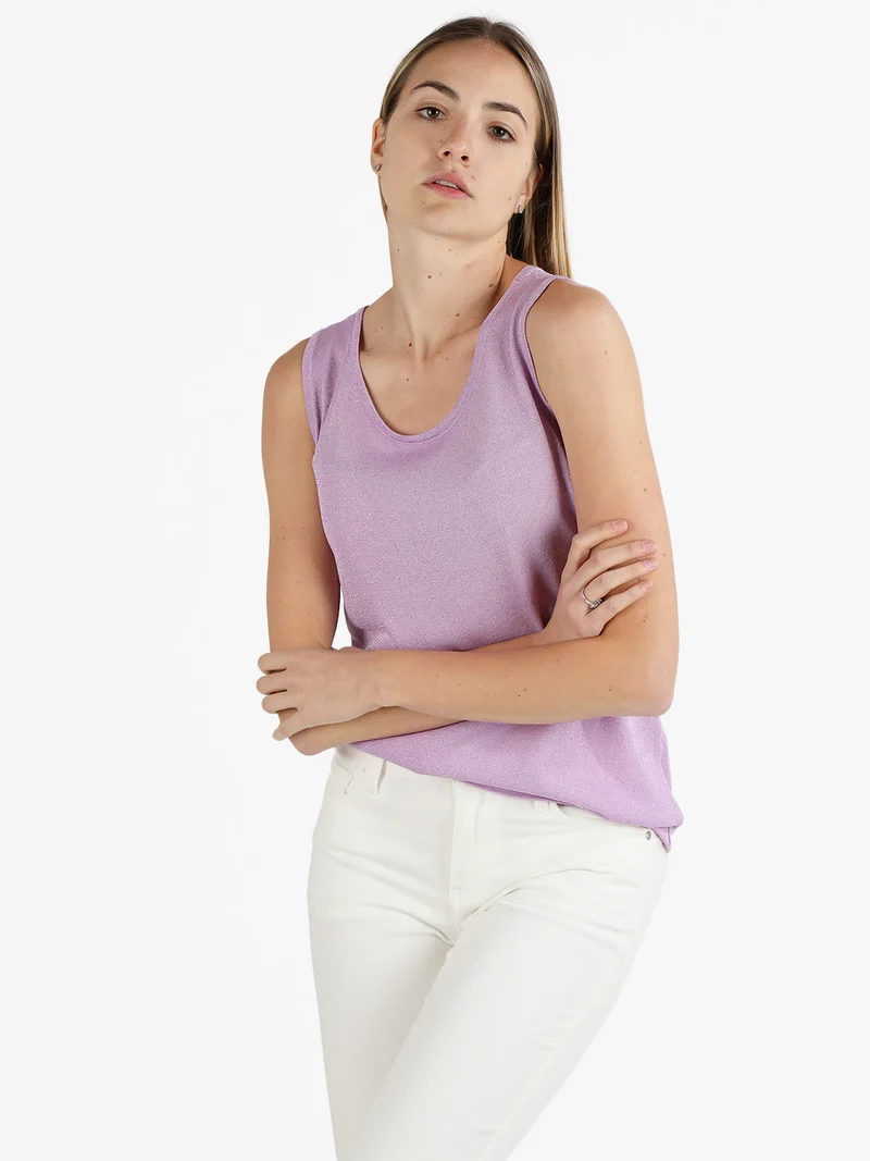 Canotta donna in lurex con scollo tondo - viola