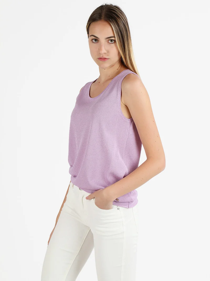Canotta donna in lurex con scollo tondo - viola