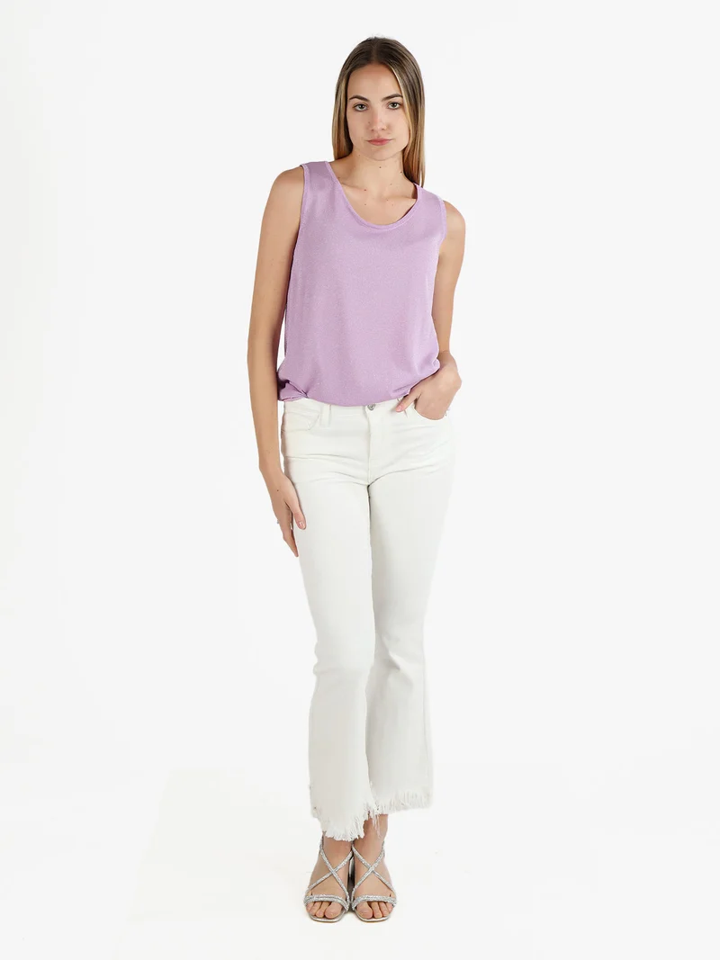 Canotta donna in lurex con scollo tondo - viola