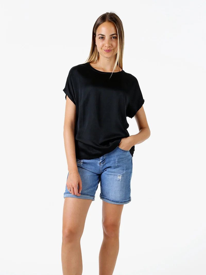 T-shirt donna in viscosa e seta - nero