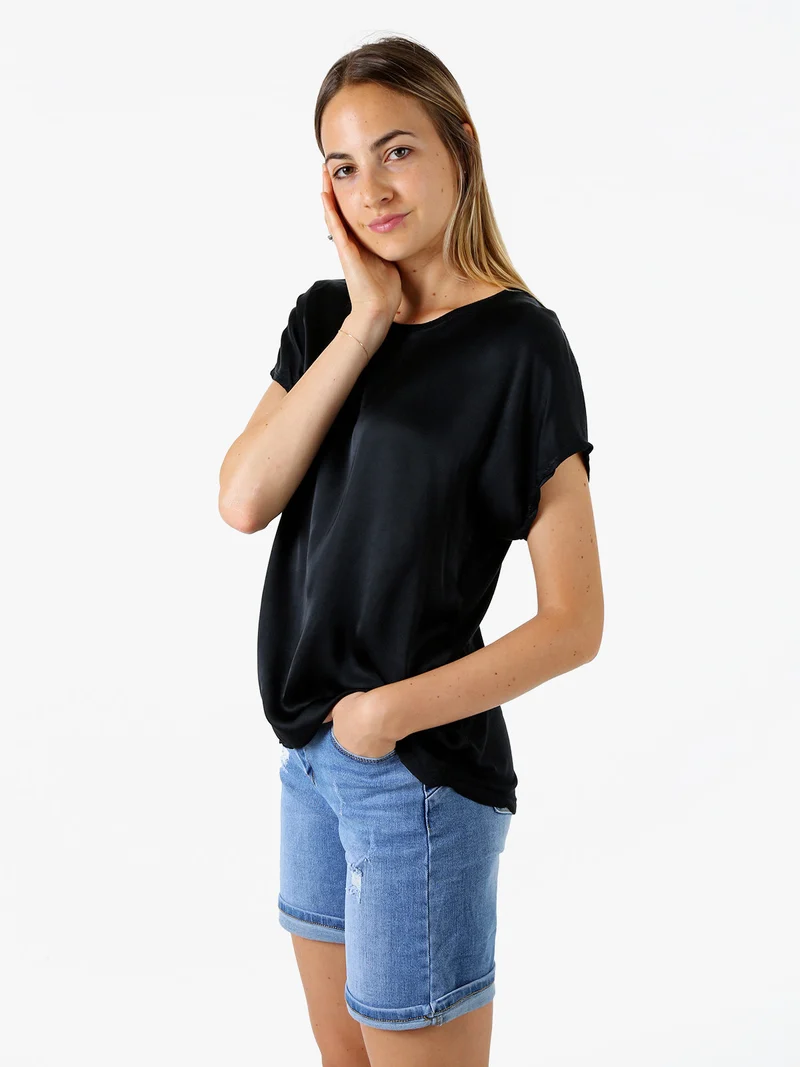 T-shirt donna in viscosa e seta - nero