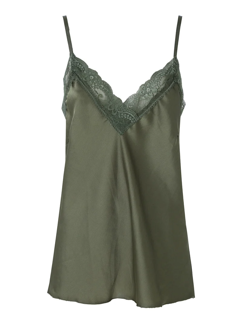 Top donna effetto raso con scollo in pizzo e spalline strette - verde