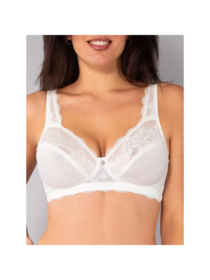 AR10 Reggiseno preformato con pizzo senza ferretto coppa D - panna