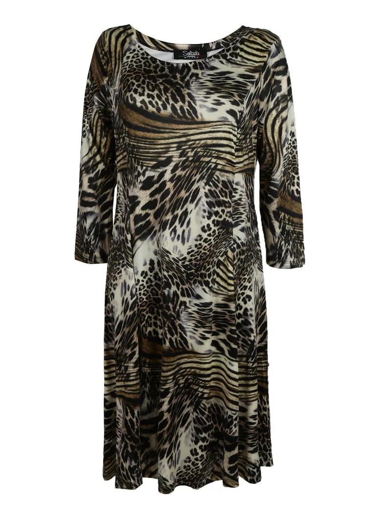 Vestito maculato maniche lunghe - marrone